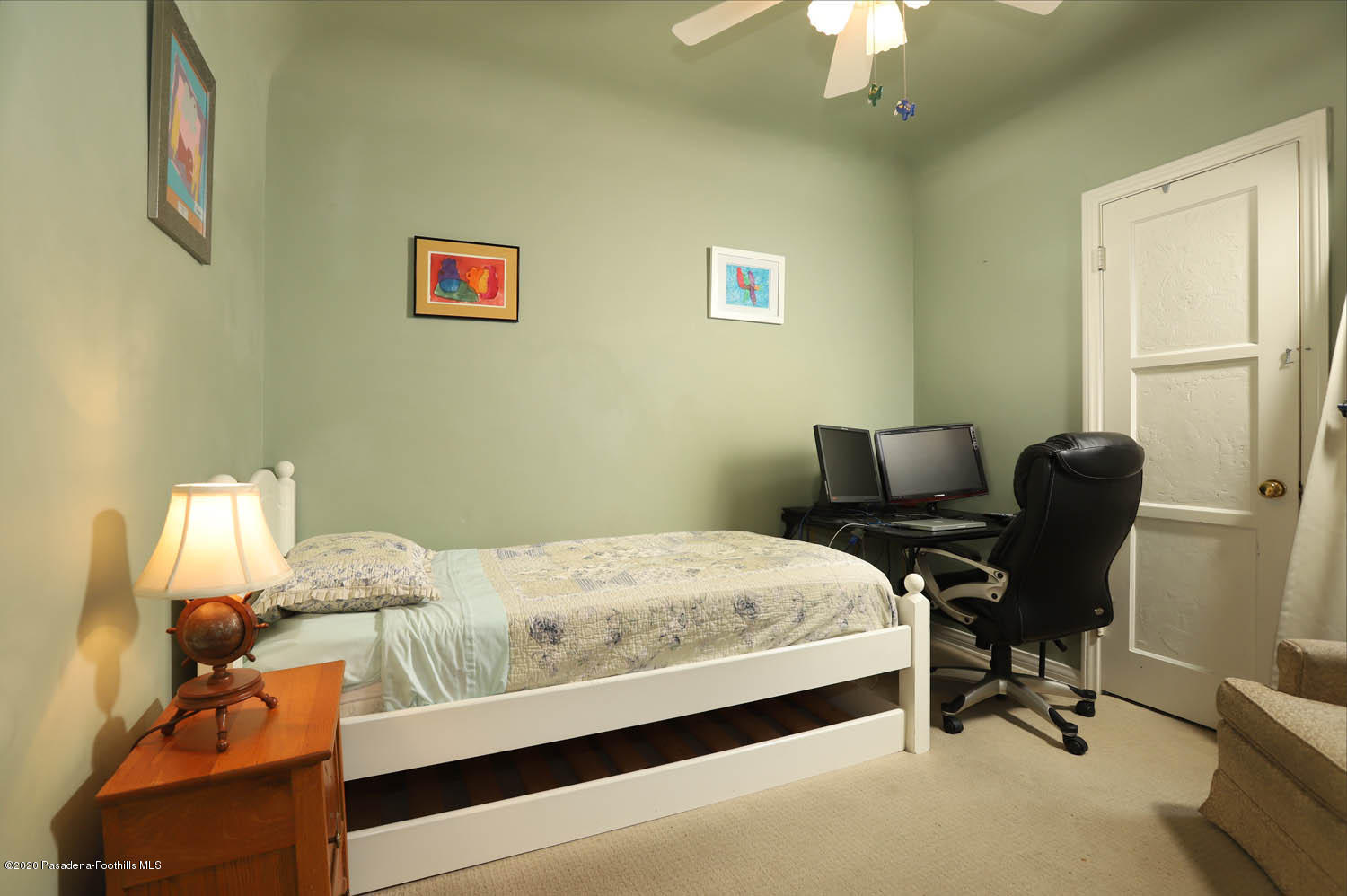 3577 Thorndale Road Pasadena, CA 91107 - Photo 14 of 34 a bedroom with a bed and a chandelier
