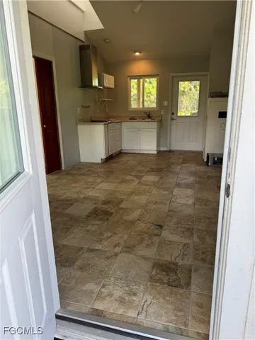 a view of a bathtub in a room
