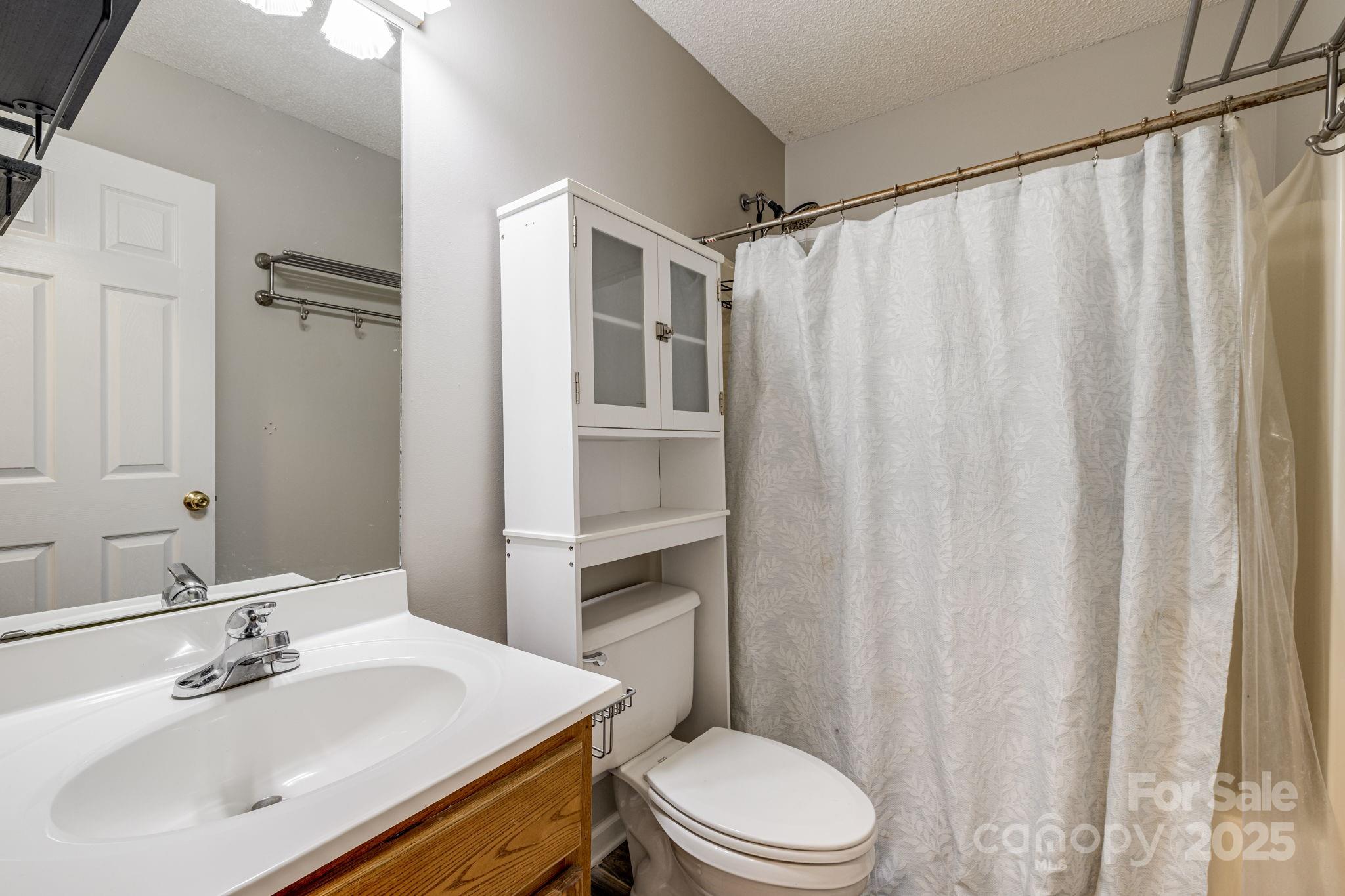 110 Ritchie Drive Shelby, NC 28152 - Photo 19 of 48 a bathroom with a sink a toilet a mirror and shower curtain