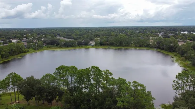 an aerial view of a houses with lake view