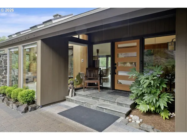 a backyard of a house with seating space