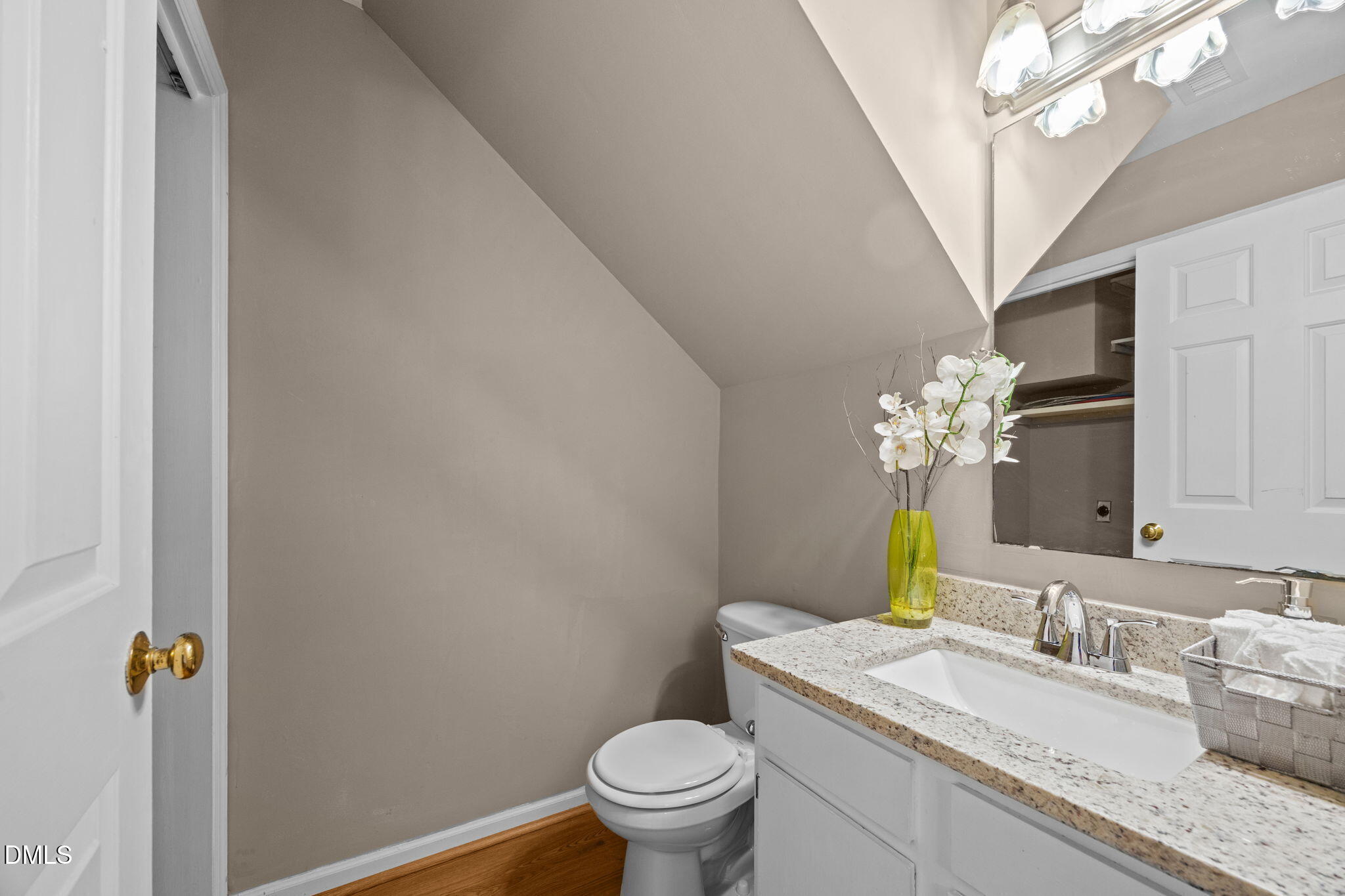 1524 Township Circle Raleigh, NC 27609 - Photo 12 of 30 a bathroom with a granite countertop sink a toilet and a mirror