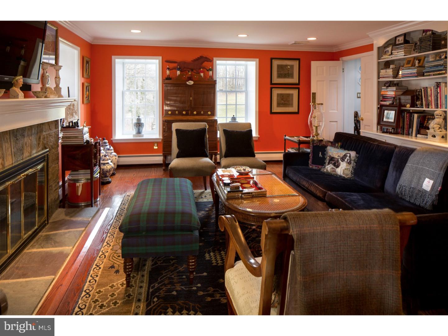 3056 Durham Road Doylestown, PA 18902 - Photo 10 of 36 Orange Living Room, book shelves, Fireplace