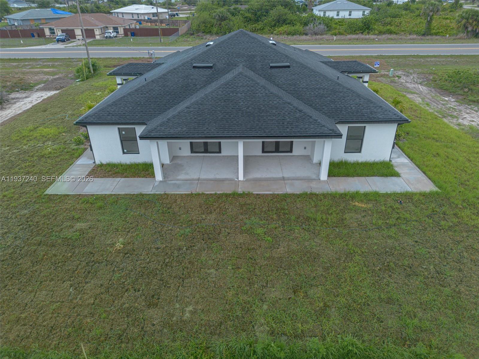 an aerial view of a house