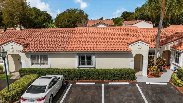 a aerial view of a house with garden