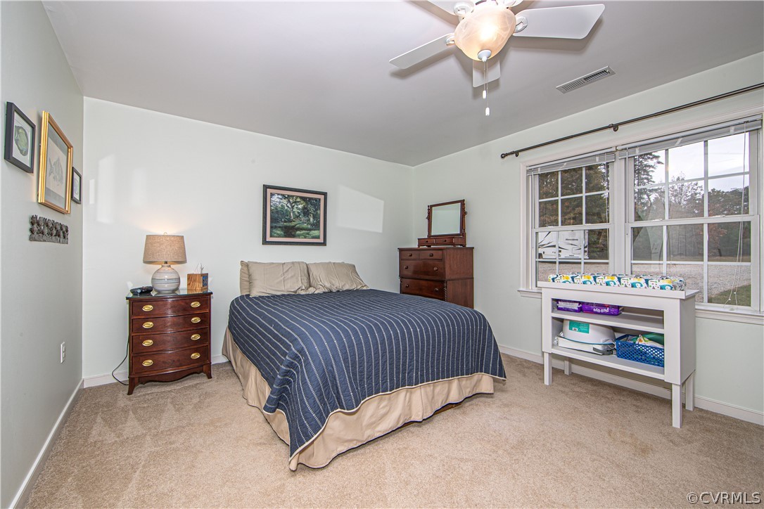 24410 Johnson Road Jetersville, VA 23083 - Photo 19 of 47 a bedroom with a bed and a chandelier