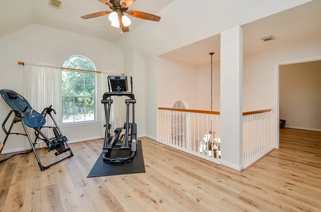 a view of a room with gym equipment