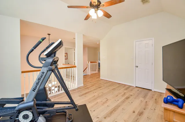 a view of a room with gym equipment