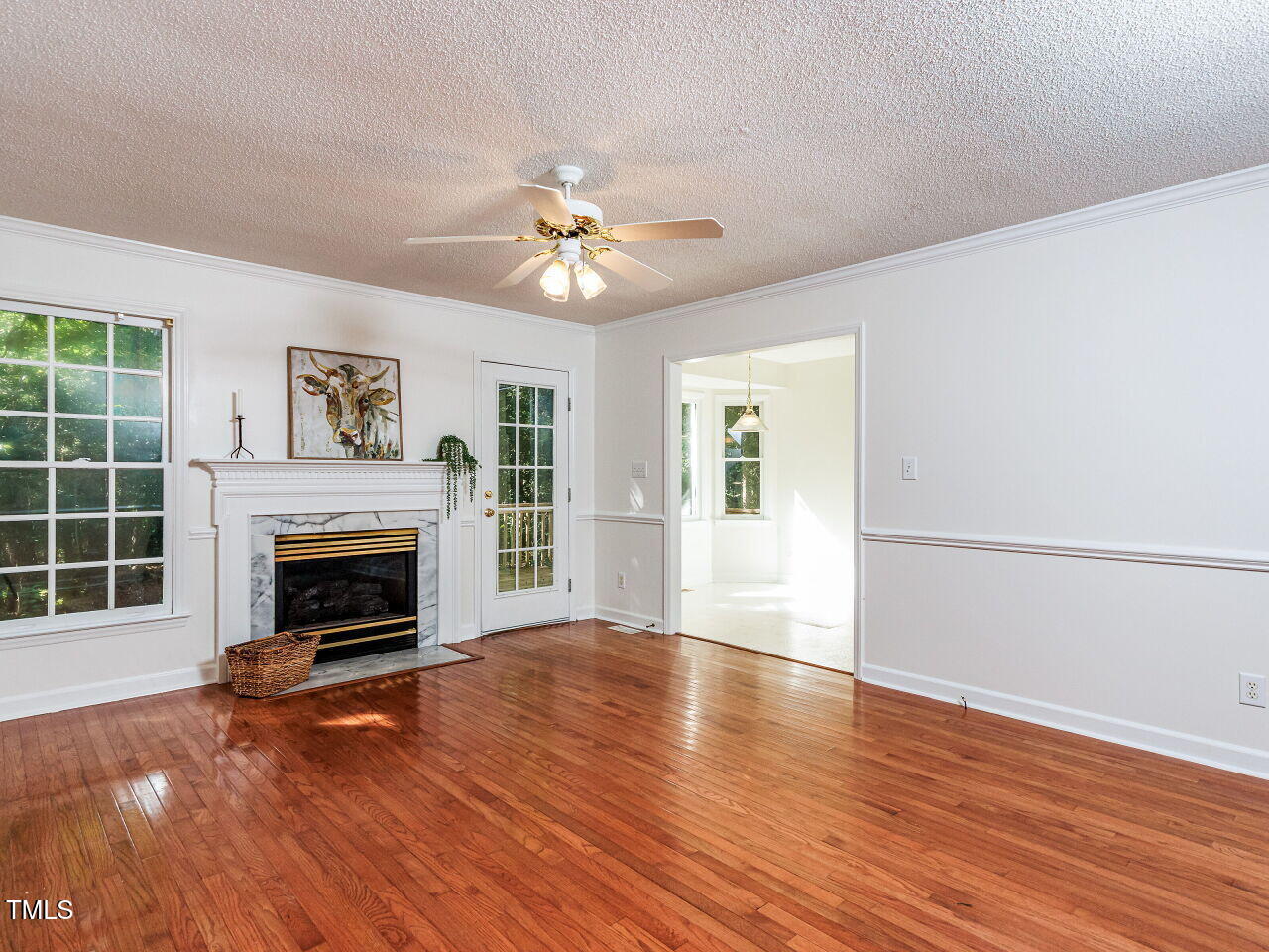 216 Deep Pool Court Benson, NC 27504 - Photo 6 of 37 an empty room with windows a fireplace and wooden floor