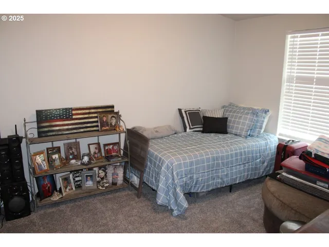 a view of a living room with a chair and a book shelf