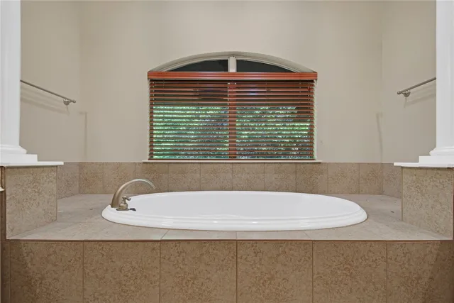 a bathroom with a bathtub