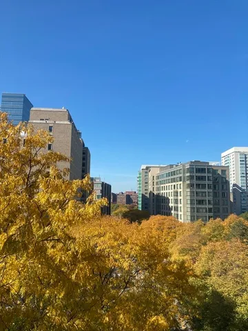 a view of a building with a snow in front of it