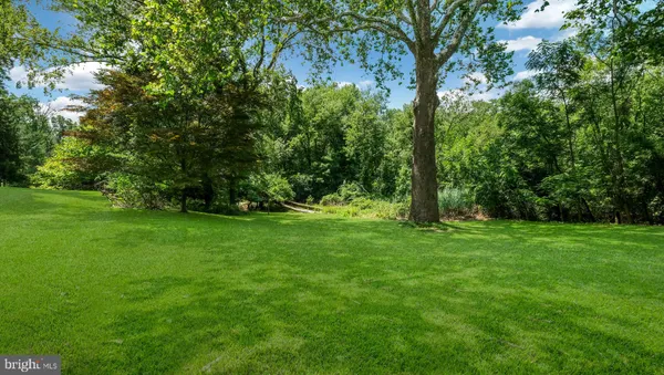 a view of green field with trees in the background