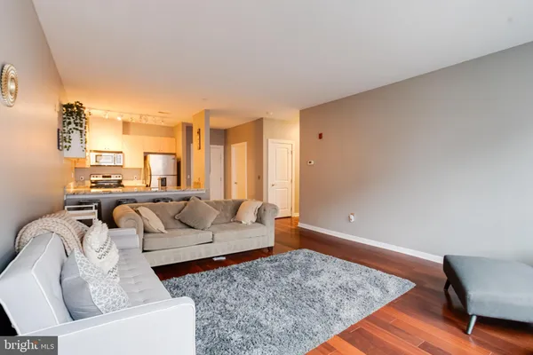 a living room with furniture and a rug