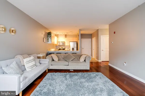 a living room with furniture and a rug