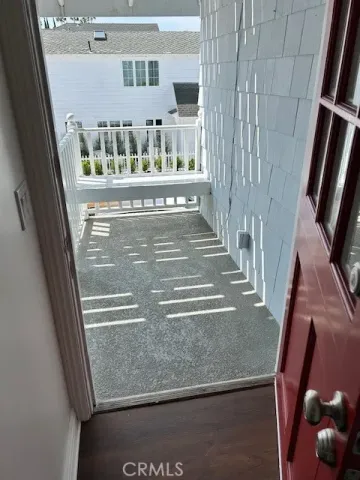 a view of a balcony from a door