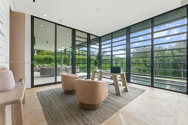 a living room with a large window