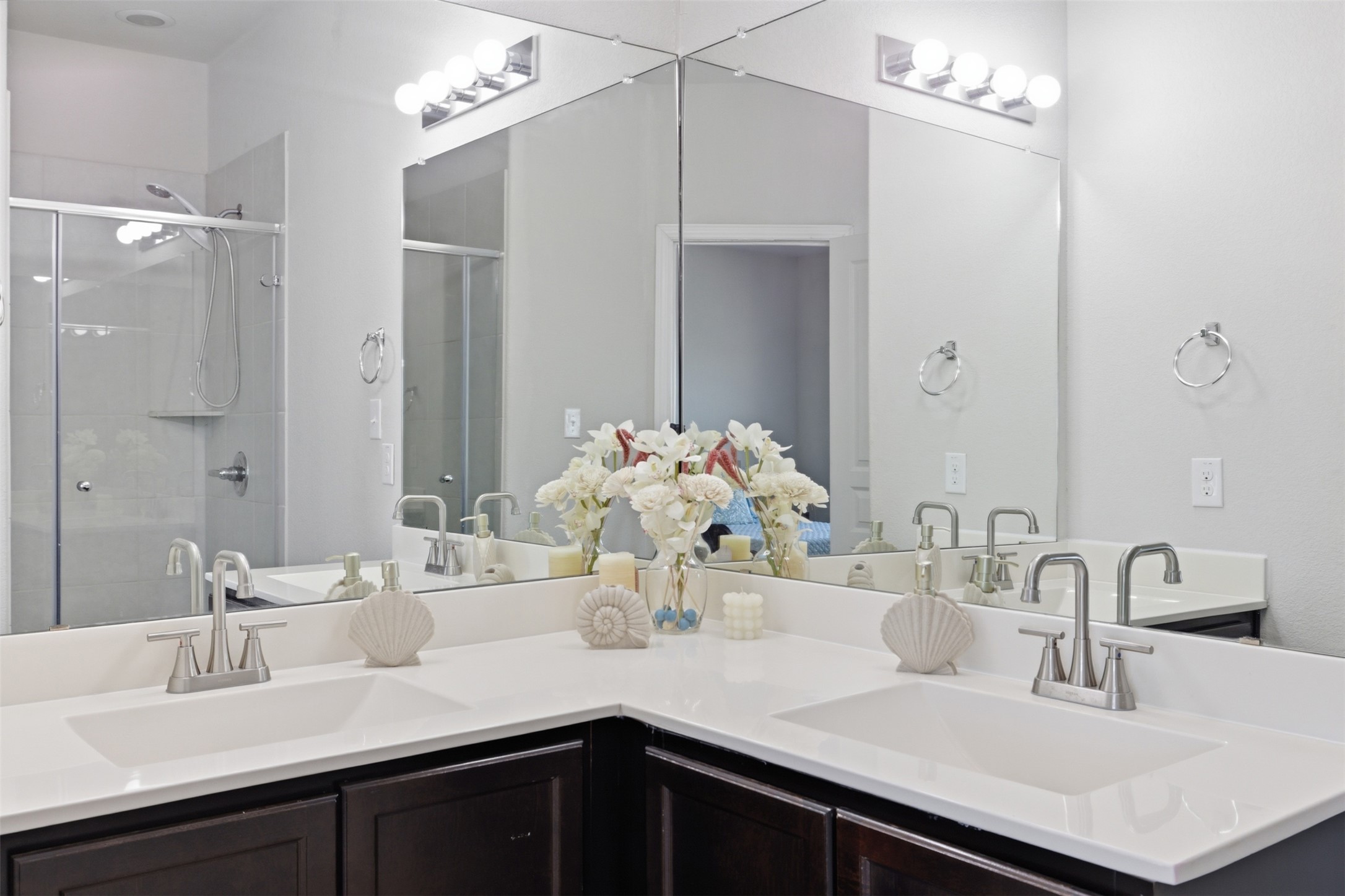 480 Waterloo Drive Kyle, TX 78640 - Photo 9 of 23 Bathroom featuring a stall shower and double vanity
