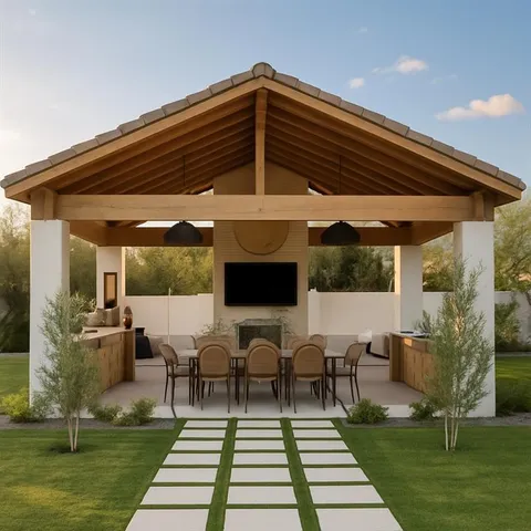 a backyard of a house with lots of green space