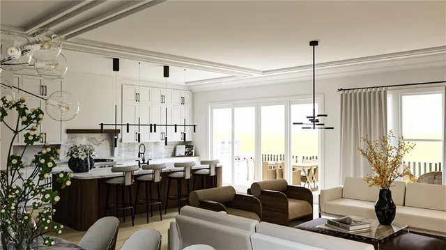 a living room with furniture or window and a table