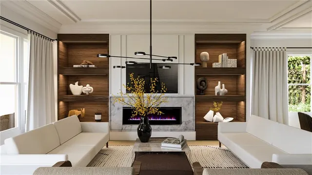 a living room with furniture and a window