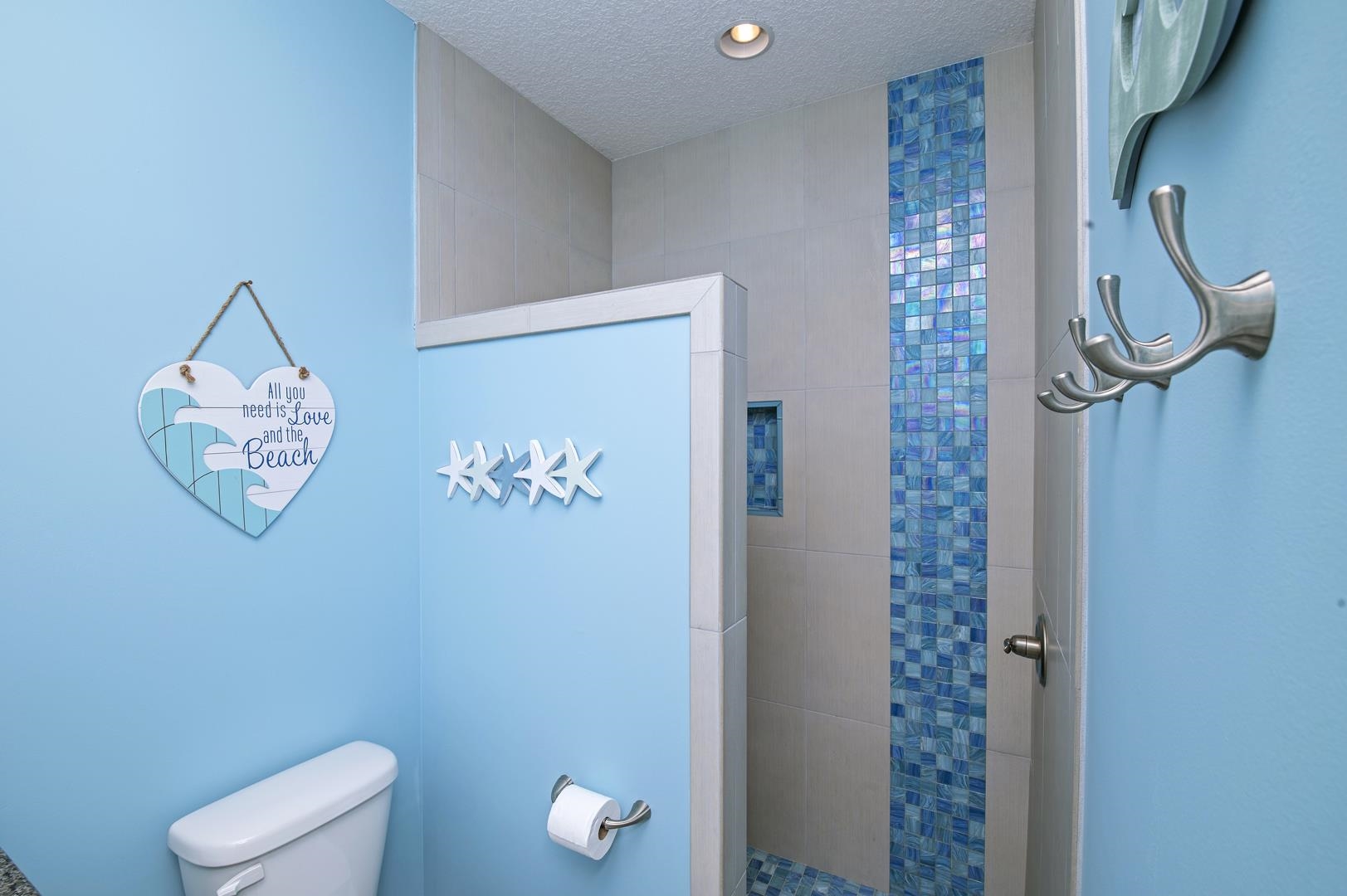 6056 Costanero Road St. Augustine, FL 32080 - Photo 17 of 30 Full bathroom with walk in shower, a textured ceiling, and recessed lighting