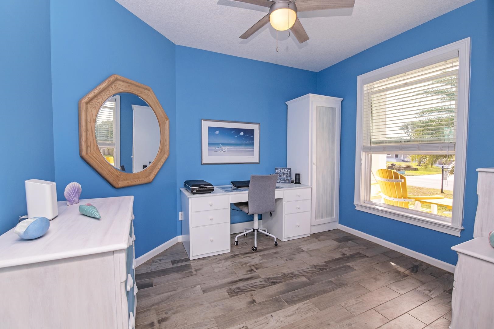 6056 Costanero Road St. Augustine, FL 32080 - Photo 19 of 30 Office area with dark wood-style flooring and a ceiling fan