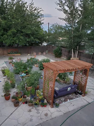 an outdoor view with patio