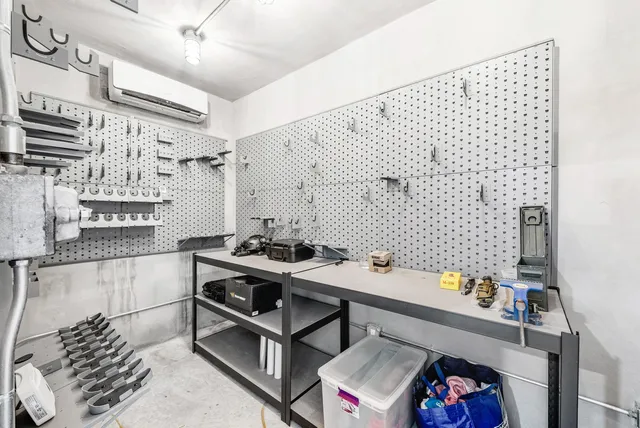 a view of a park with large trees