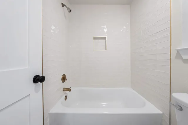 a bathroom with a bathtub