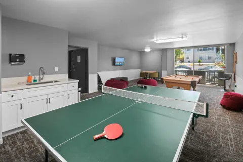 a living room with sink and furniture