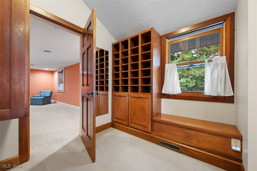256 Everhard Road Southwest North Canton, OH 44709 - Photo 21 of 45 Mudroom featuring healthy amount of natural light, light carpet, and a textured ceiling