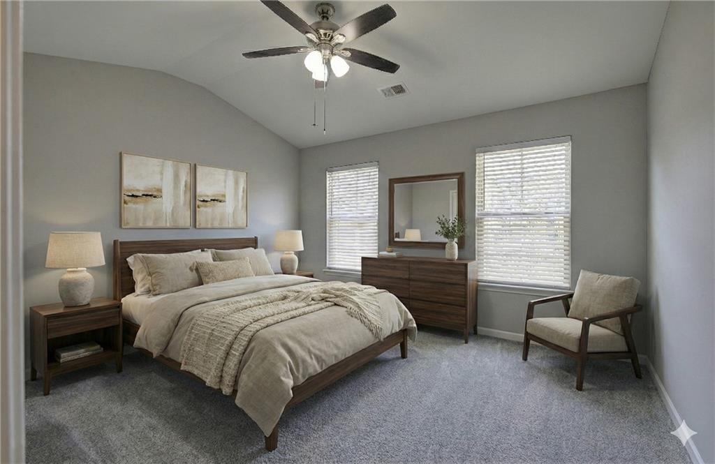 4 Timberland Trace Court Dallas, GA 30157 - Photo 32 of 53 a bedroom with a bed and a chandelier
