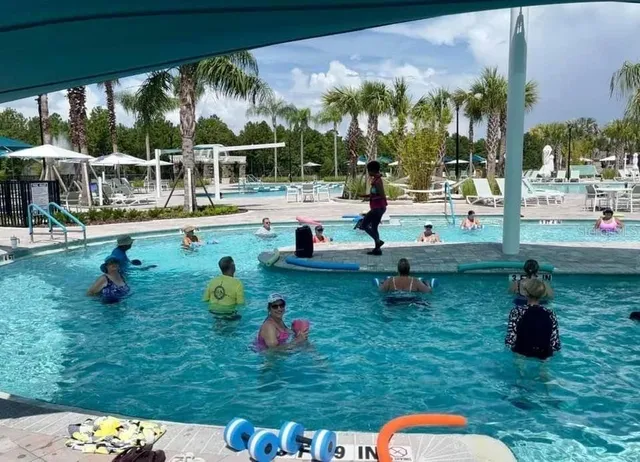 a view of a park with swings