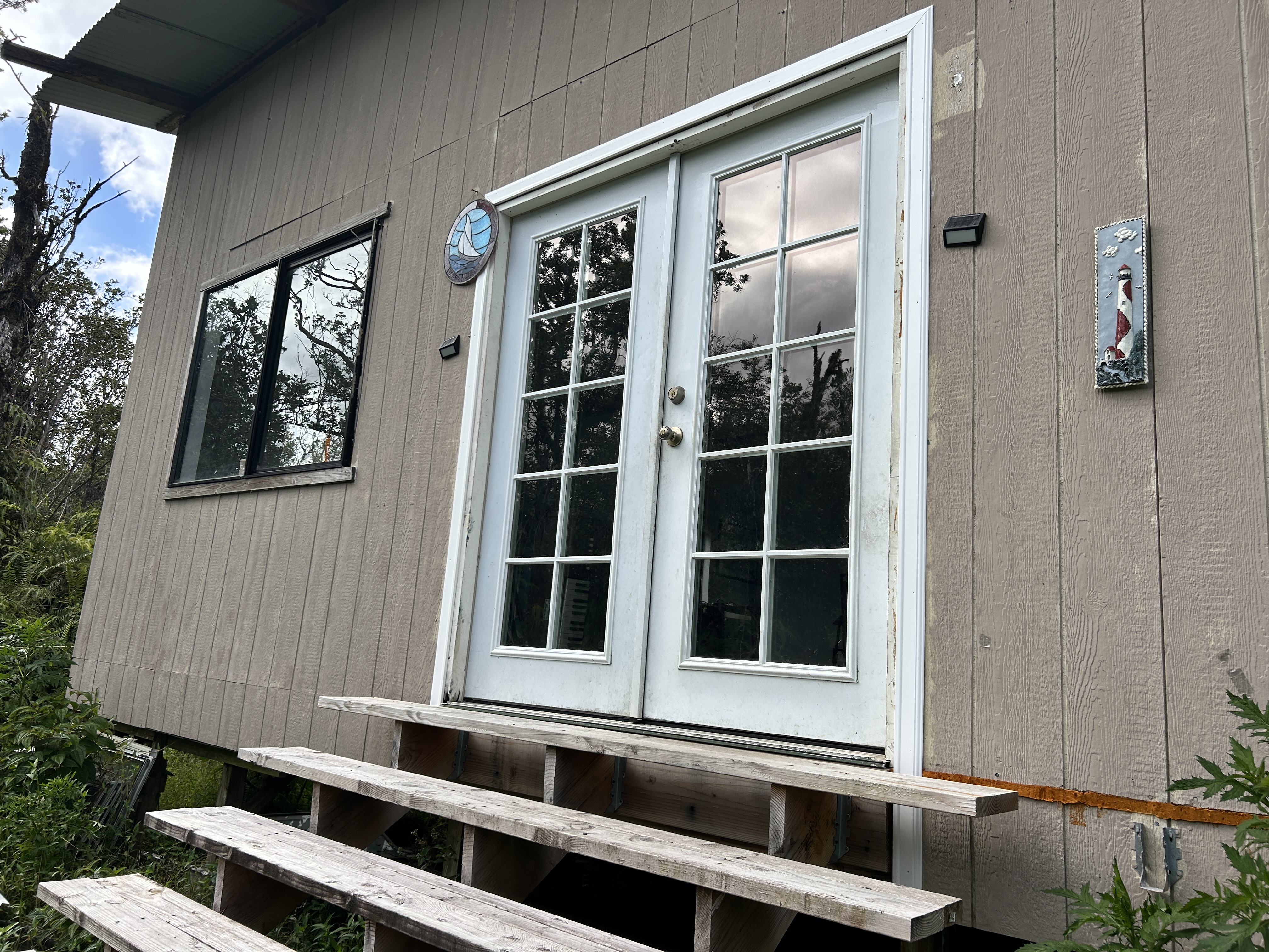 a front view of a house with a window