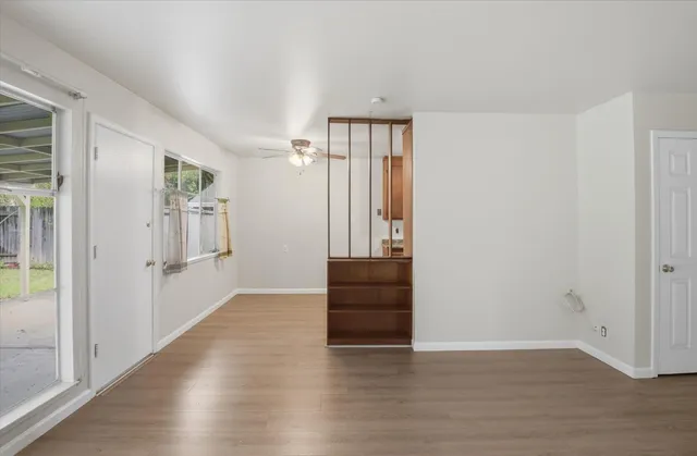 an empty room with windows