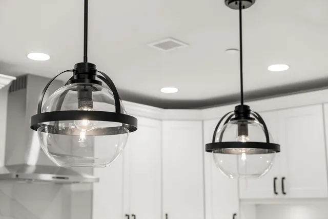 a room with a chandelier and a chandelier