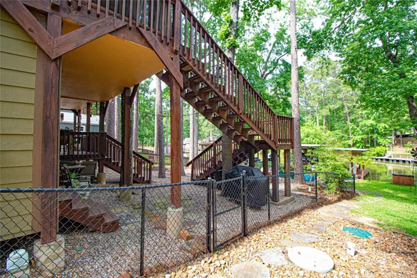 a view of outdoor space deck kitchen and living room