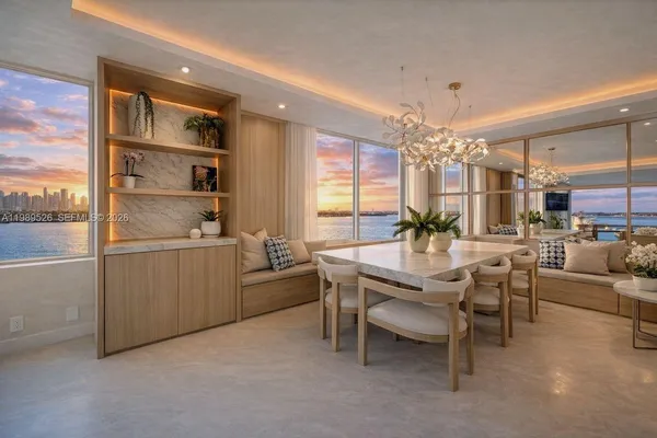 a room with furniture and a chandelier