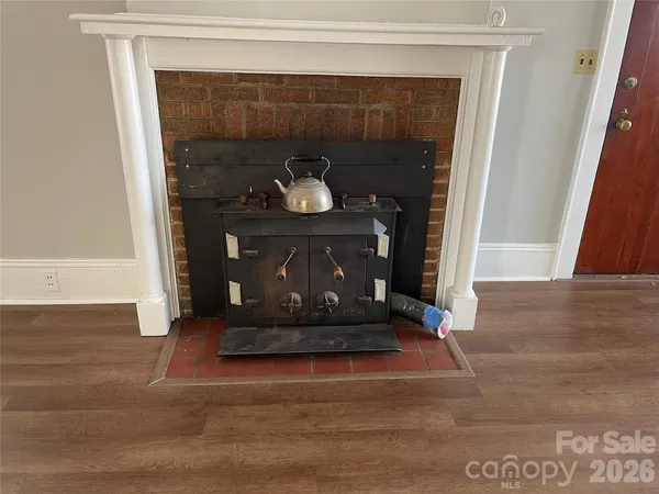 a living room with a fireplace