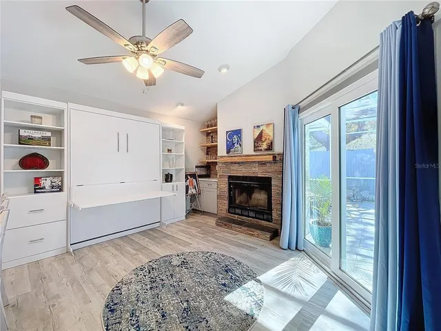 a bathroom with a glass door shower