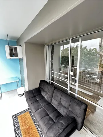 a living room with a large window