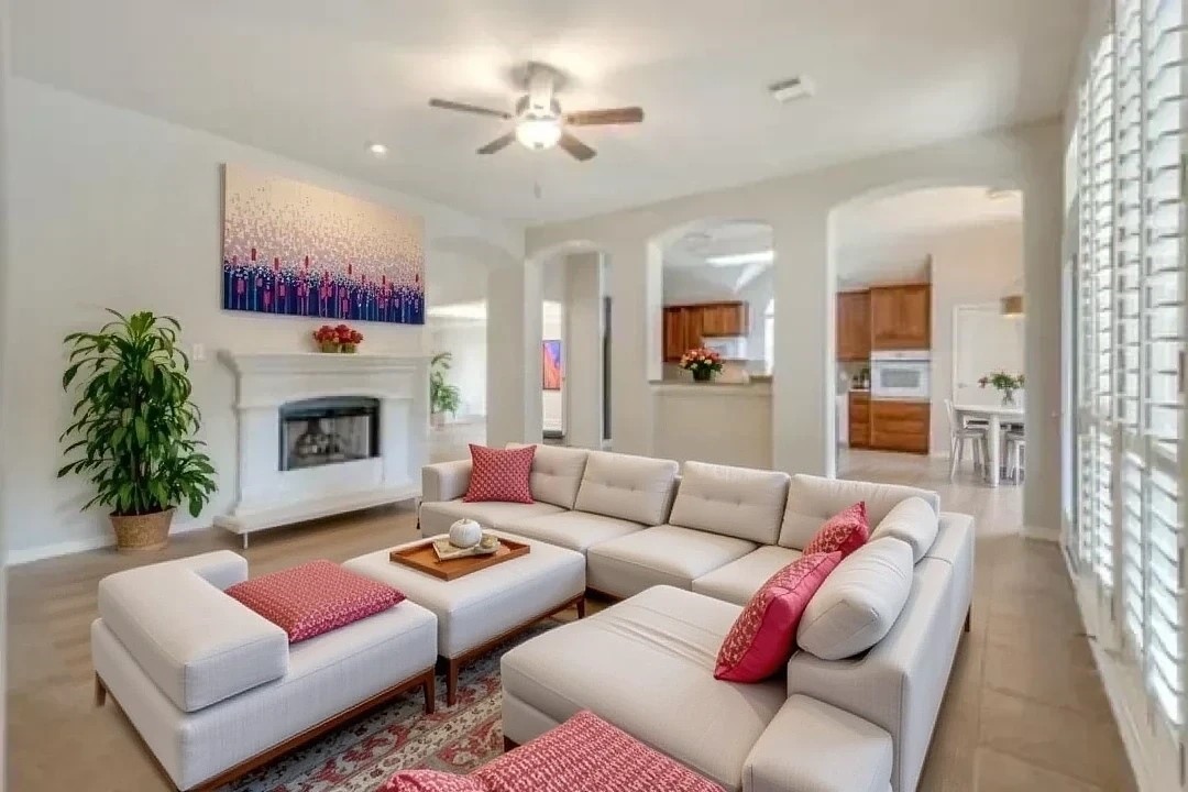 24919 Corbin Gate Drive Spring, TX 77389 - Photo 9 of 31 a living room with furniture flower pot and a fireplace