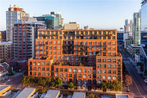 a city view with a building