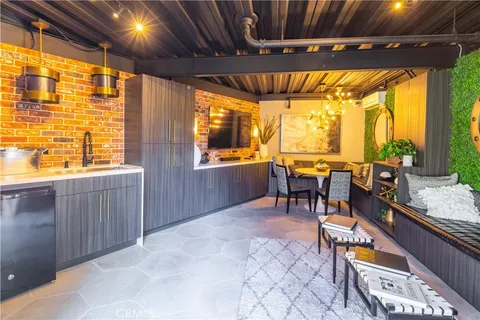 a view of a street with sitting area