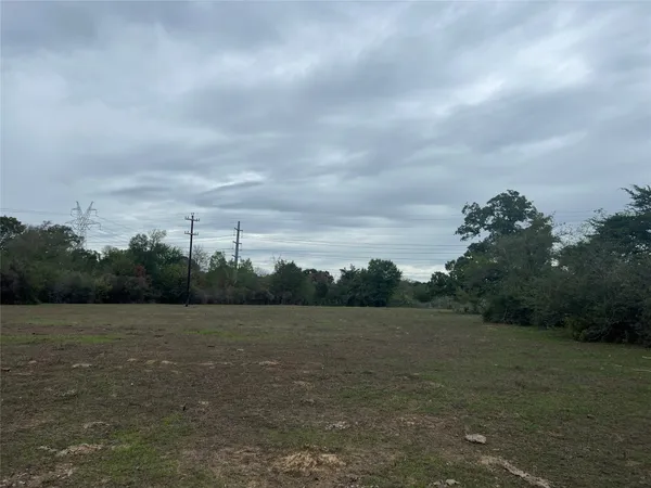 a view of a field with trees in background