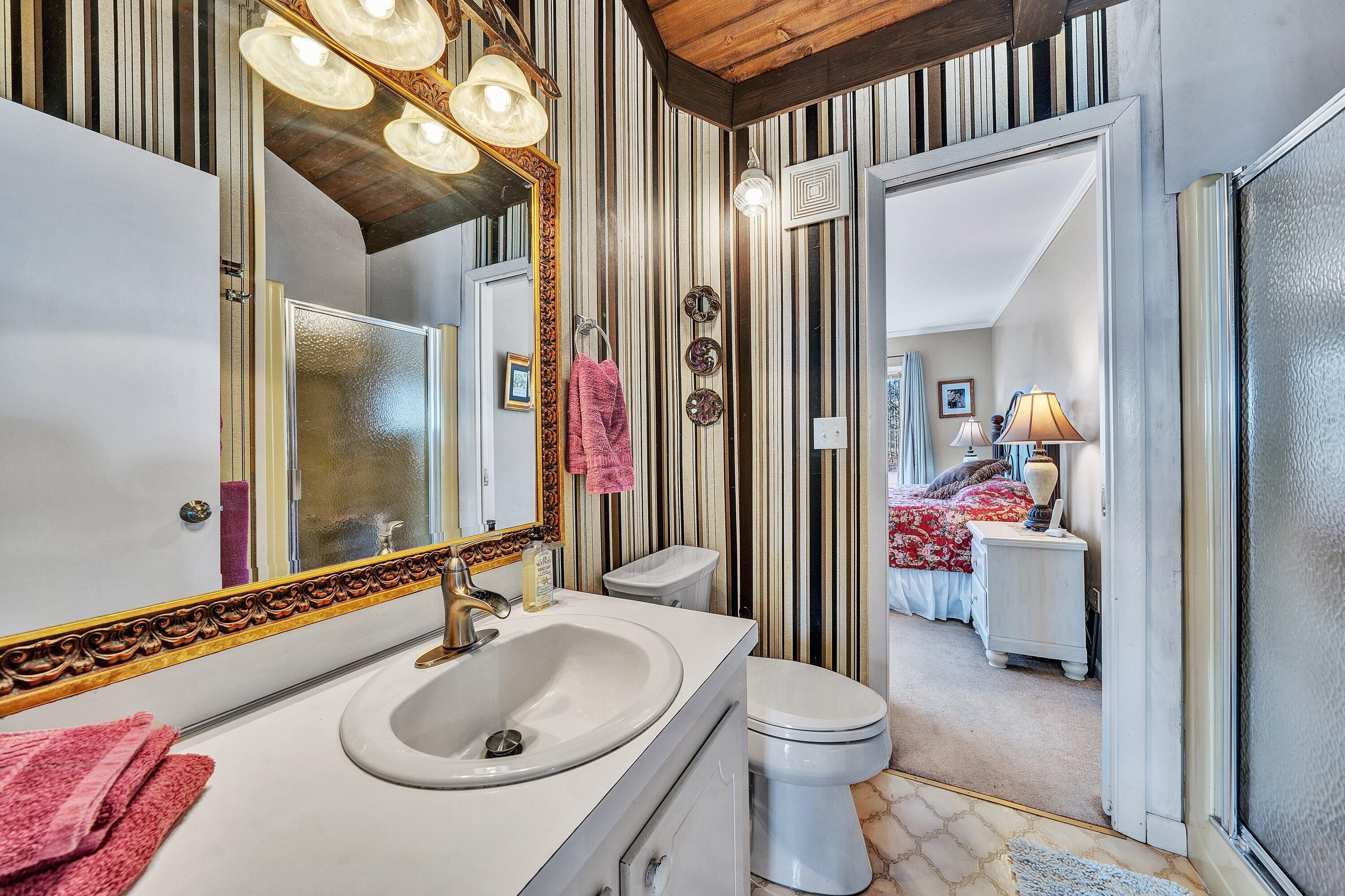 1575 Walnut Knob Road Floyd, VA 24091 - Photo 35 of 62 a bathroom with a sink and mirror with toilet