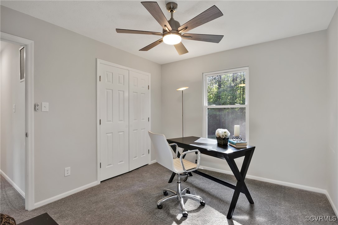 11202 Heathstead Road Chester, VA 23831 - Photo 27 of 50 Home office with carpet flooring, a ceiling fan, a