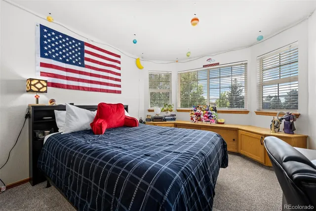 a bedroom with a bed and a closet