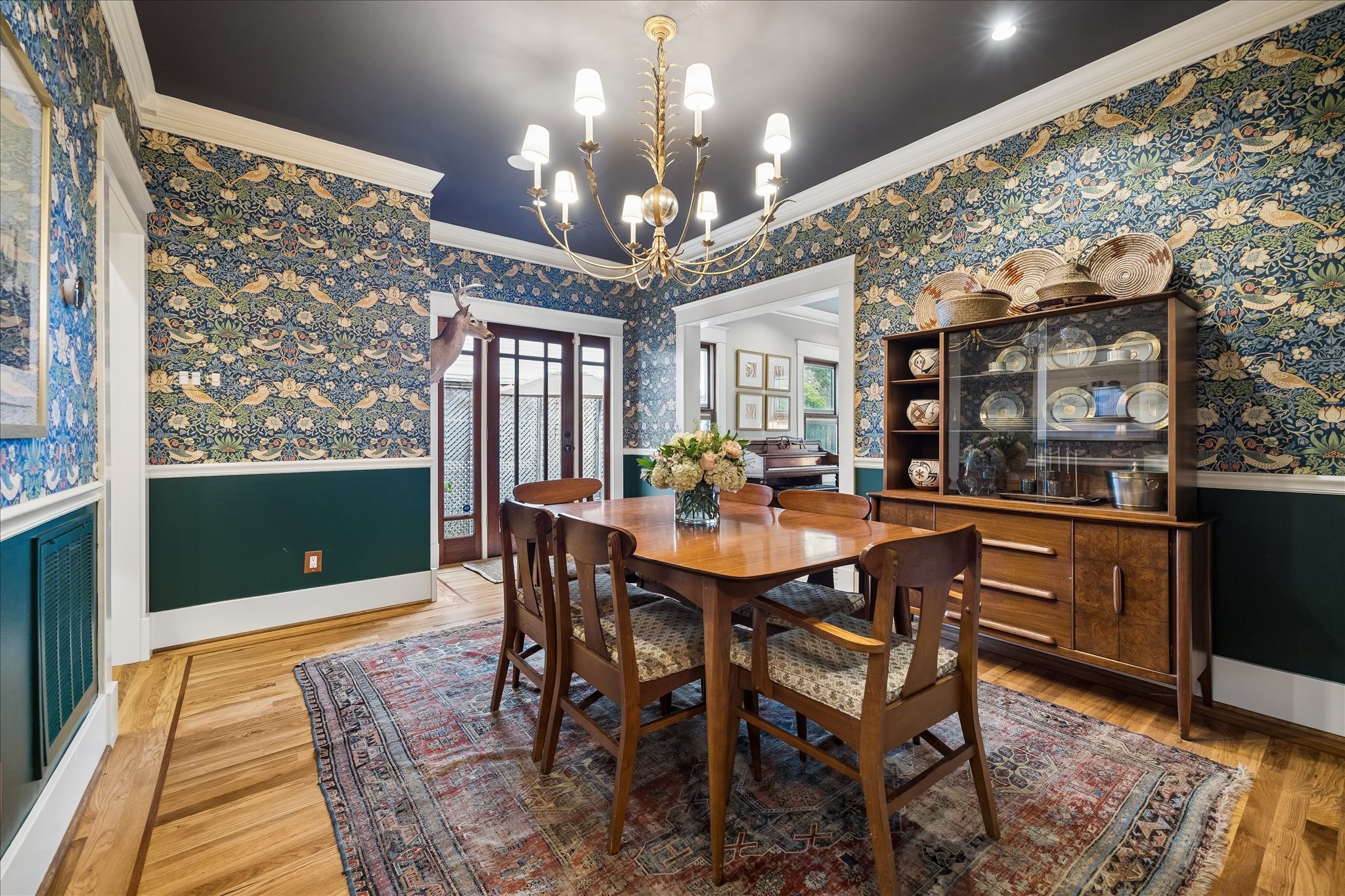 1705 Haver Street Houston, TX 77006 - Photo 5 of 31 Gorgeous Dining Room with Morris and Co wallpaper and designer light fixture